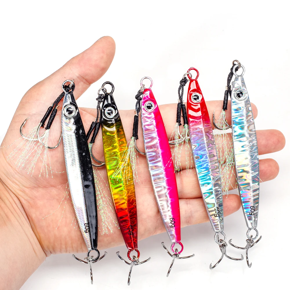 5 Stück Metall-Slow-Jigs 10-60g Sinkende Wurfköder mit zwei Assist-Haken für Thunfisch und Barsch im Salzwasser- und Süßwasser-Angelzubehör – Detail 1