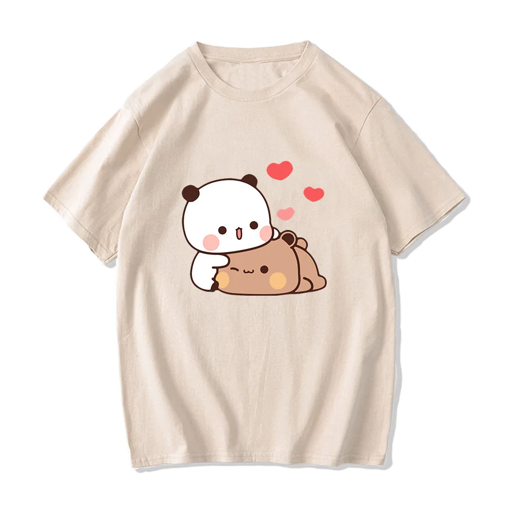 男性と女性のための漫画のクマのTシャツ,綿100%,カワイイプリントのトップス,ハラジュクのTシャツ,ラウンドネック,ソフトトップ,ブブとドゥー