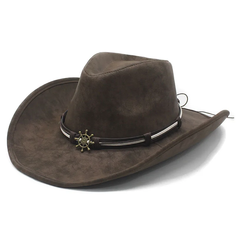 

Retro American Style Leather Big Brim Western Cowboy Hat Hot-selling Foldable Felt Hat Party Top Hat