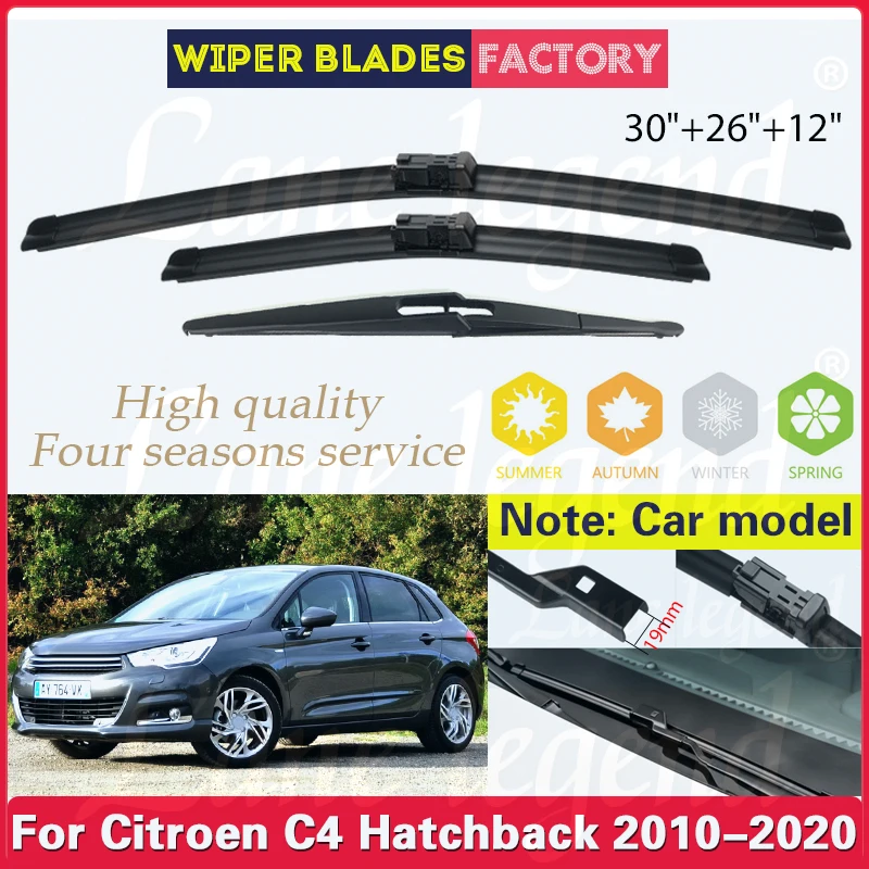 

For Citroen C4 Hatchback 2010 - 2020 Car Wiper Front Rear Wiper Blades Windshield Windscreen Window 30"+26"+12" Car Accessories