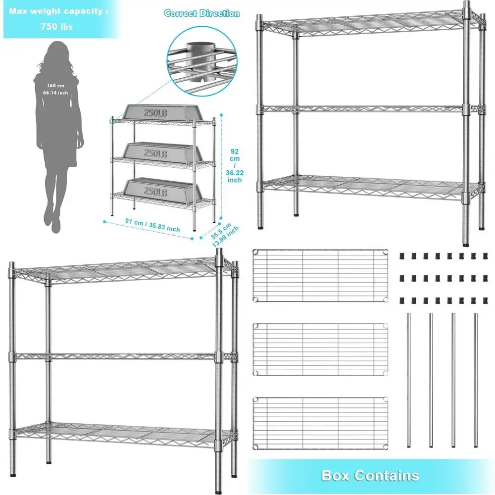 

Трехъярусный металлический стеллаж с регулируемыми полками, усиленный, хромированное покрытие