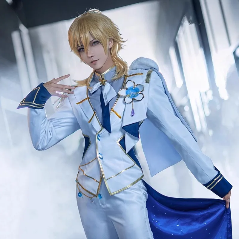 Anime Game RankA Cosplay Costume Idol Uniform Top Pants One-shoulder Cape Backswing Cape for Men Roleplay Halloween Party Outfit