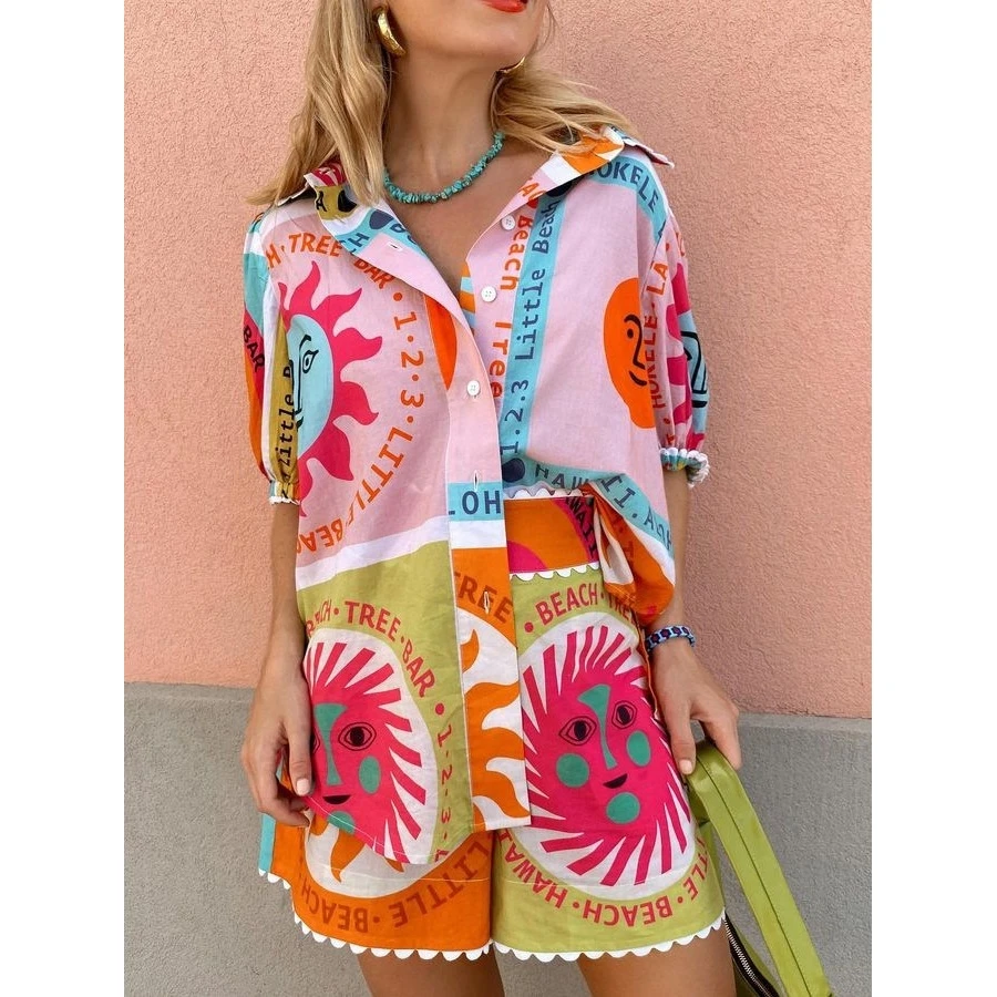 

2024 New Fashion Casual Lace Collar Open Cardigan Shirt Set Women's Independent Station Cross-Border Style Commute Wind Five-...