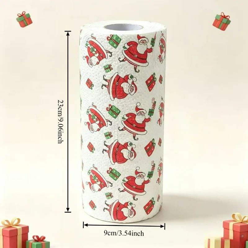 Christmas Kitchen Paper Towels, 3-Ply Thickened Disposable Roll, Wet Dry Dual Use Cleaning Tissues, Random Style Home Supplies