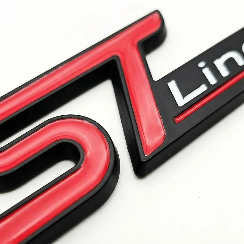 3D Metall Auto-Logo ST Line Emblem Selbstklebendes Heckklappen-Abzeichen Rot Chrom Schwarz ST Aufkleber Zubehör – Detail 5