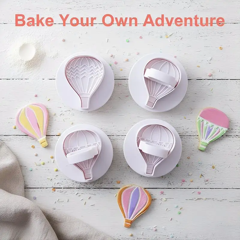 4Pcs Hot Air Balloon Frosting Cookie Mold Spring Press Mold Cake Decoration Mold Chocolate Mold Kitchen Baking Tools