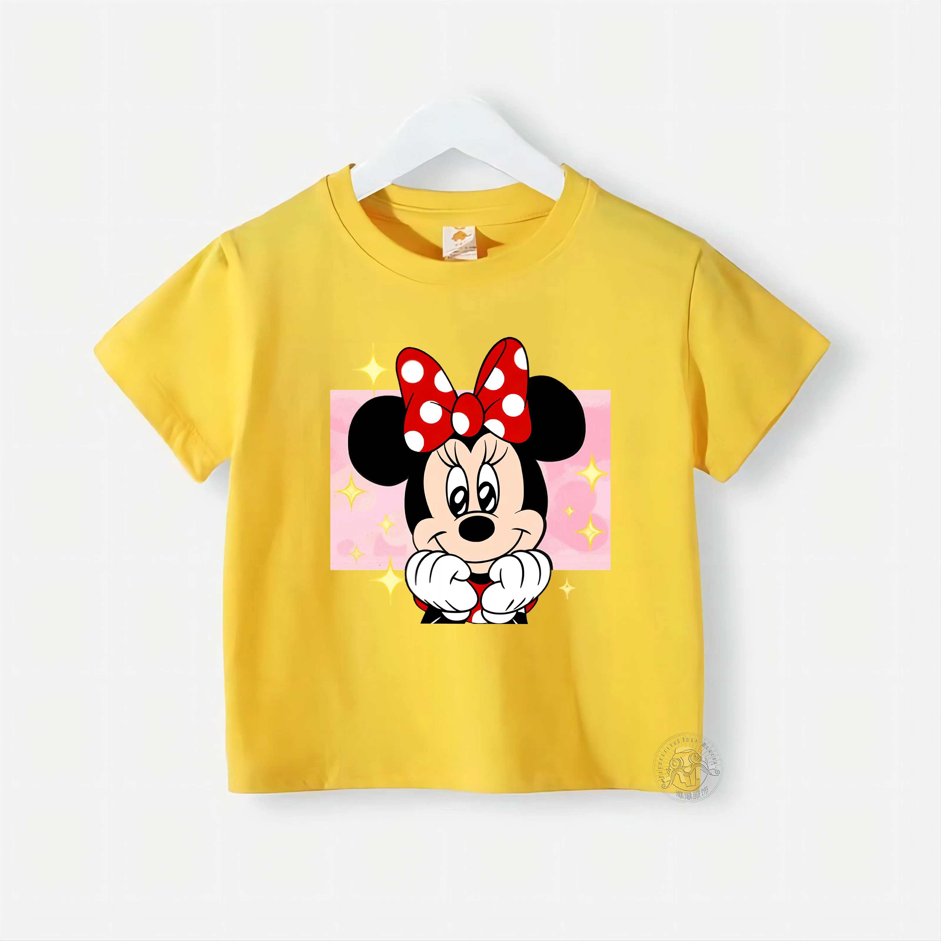 Kids Girls Red T-shirt Cartoon Minnie Mickey Print Kids Summer Girls Cotton Casual T-shirt Quick drying round neck short sleeve