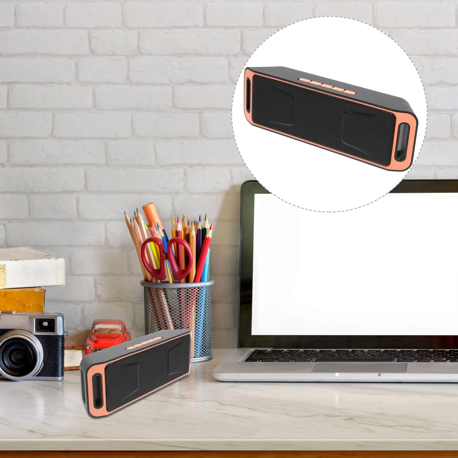 

Mini Portable Speaker Subwoofer Wireless Stereo Bass Speakerphone Fm Radio Usb Flash Drive Orange