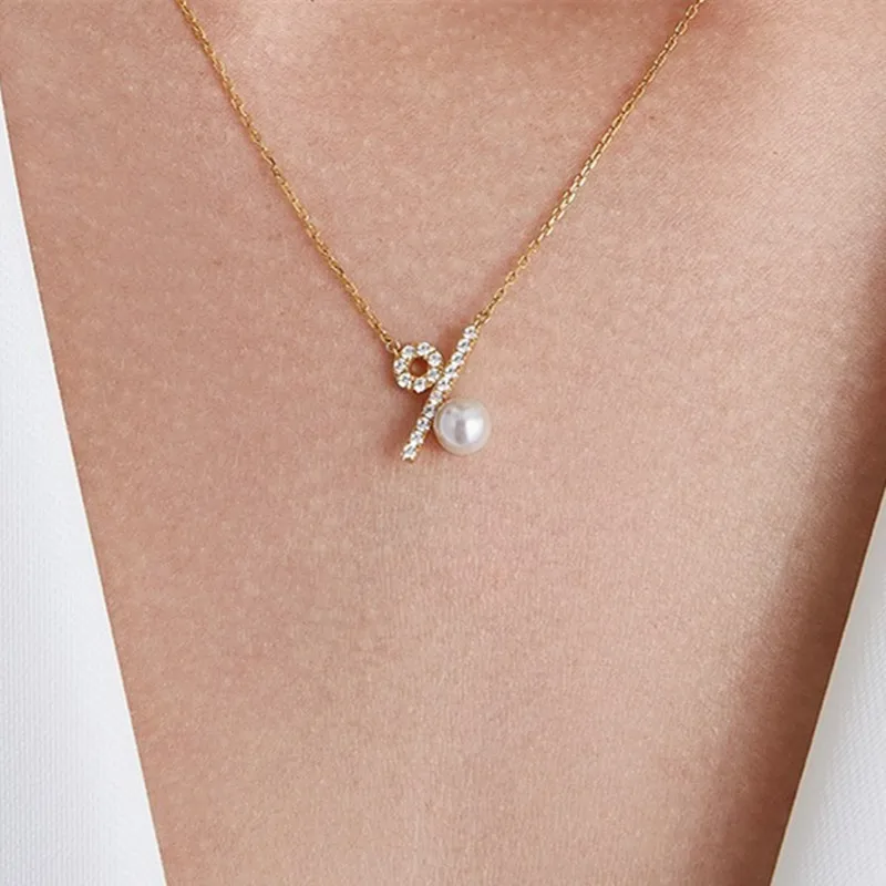 

Ожерелье с подвеской в форме символа в процентах, жемчуг, циркон, бриллианты, инкрустированные белым золотом, стерлинговое серебро 925, колье, подарки на день рождения