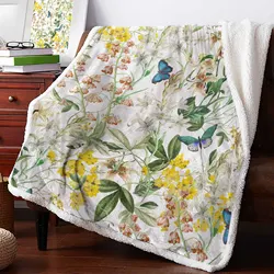 Plant Flowers Leaves Butterfly Cashmere Blanket Warm Winter Soft Throw Blankets for Beds Sofa Wool Blanket Bedspread