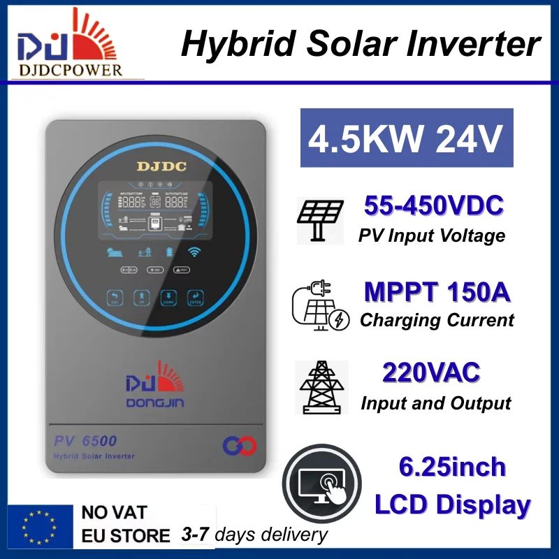4,5 kW 24 VDC 230 VAC netzunabhängiger Hybrid-Solarwechselrichter mit reiner Sinuswelle und PV 55–450 VDC 150 A MPPT-Solarregler