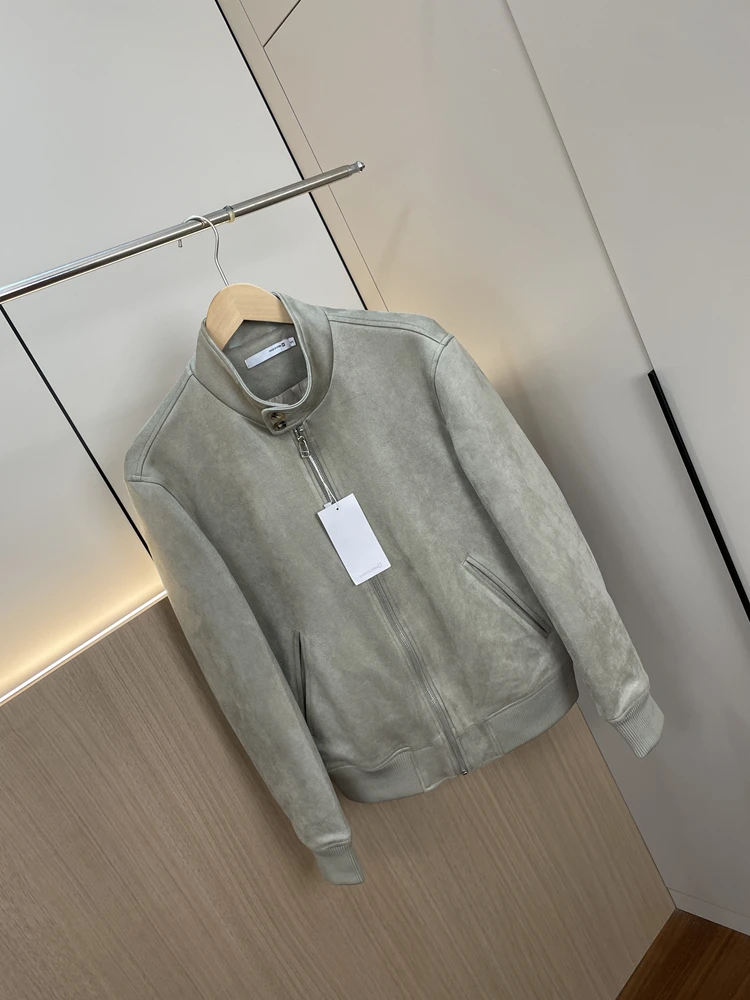 

Мужская повседневная куртка из тонкой замши, осенняя, в стиле ретро, универсальная, с воротником-стойкой, молодежная, популярная, стандартного кроя, с длинным рукавом