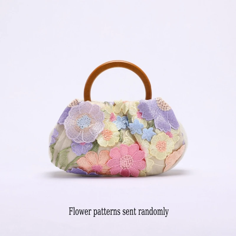 

Индивидуально элегантная круглая деревянная сумочка с бамбуковым узлом и цветочной вышивкой, жемчужными блестками, женская сумка для ужина