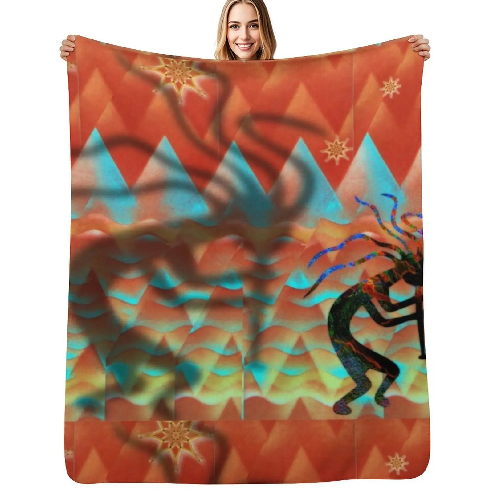 

Kokopelli Flute Player Plays Day and Night Throw Blanket Plush Fuzzy Cozy Blanket for Couch Sofa