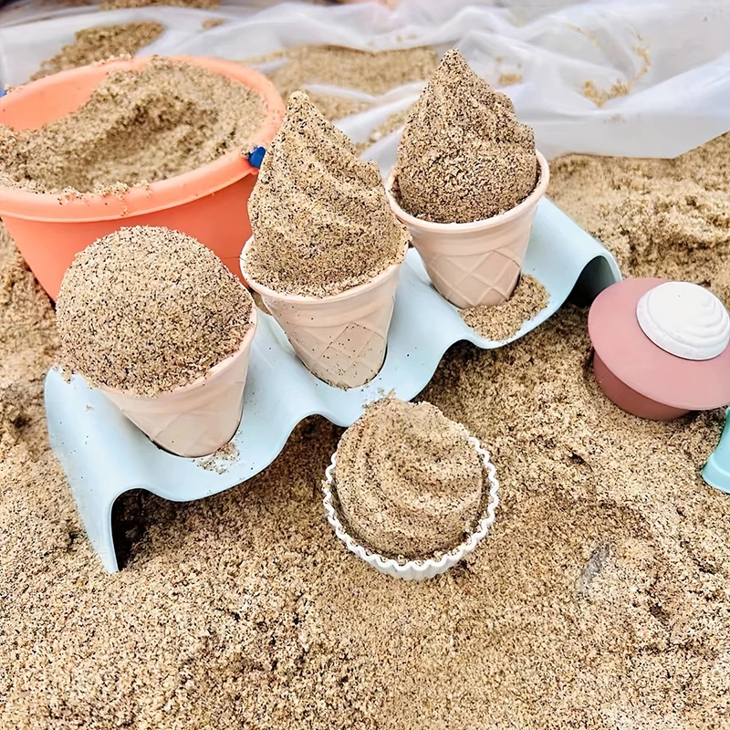 Mainan pantai anak Model es krim Bulldozer kotak pasir Set untuk anak-anak aman plastik jerami gandum musim panas luar ruangan hadiah permainan air pasir