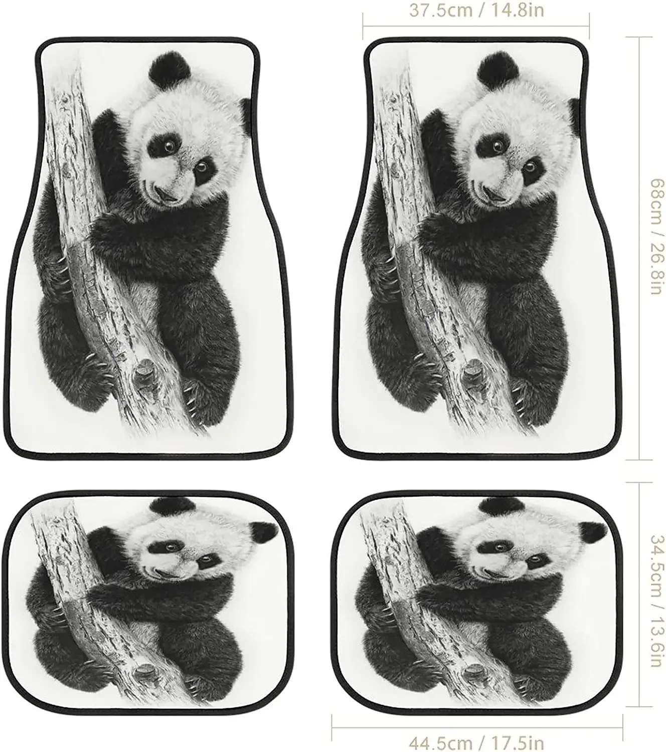 Animal Giant Pands Car Mats Black and White Universal Drive Seat Carpet Vehicle Interior Protector Mats Funny Designs All-Weathe