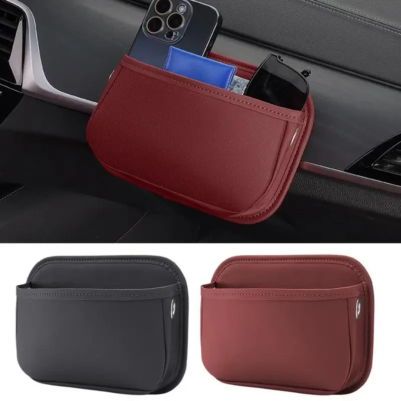 Car Pocket Organizer Vehicle Adhesive Pouch for Phone Car Seat Leather Storage Pocket for Glasses Phones Keys and Cards Sunglass