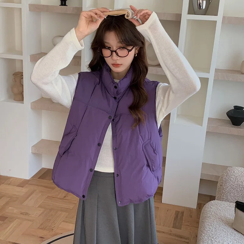 

2025 Autumn and Winter Fashion Women's Down Vest Commuting Stand Collar Candy Colored Vest
