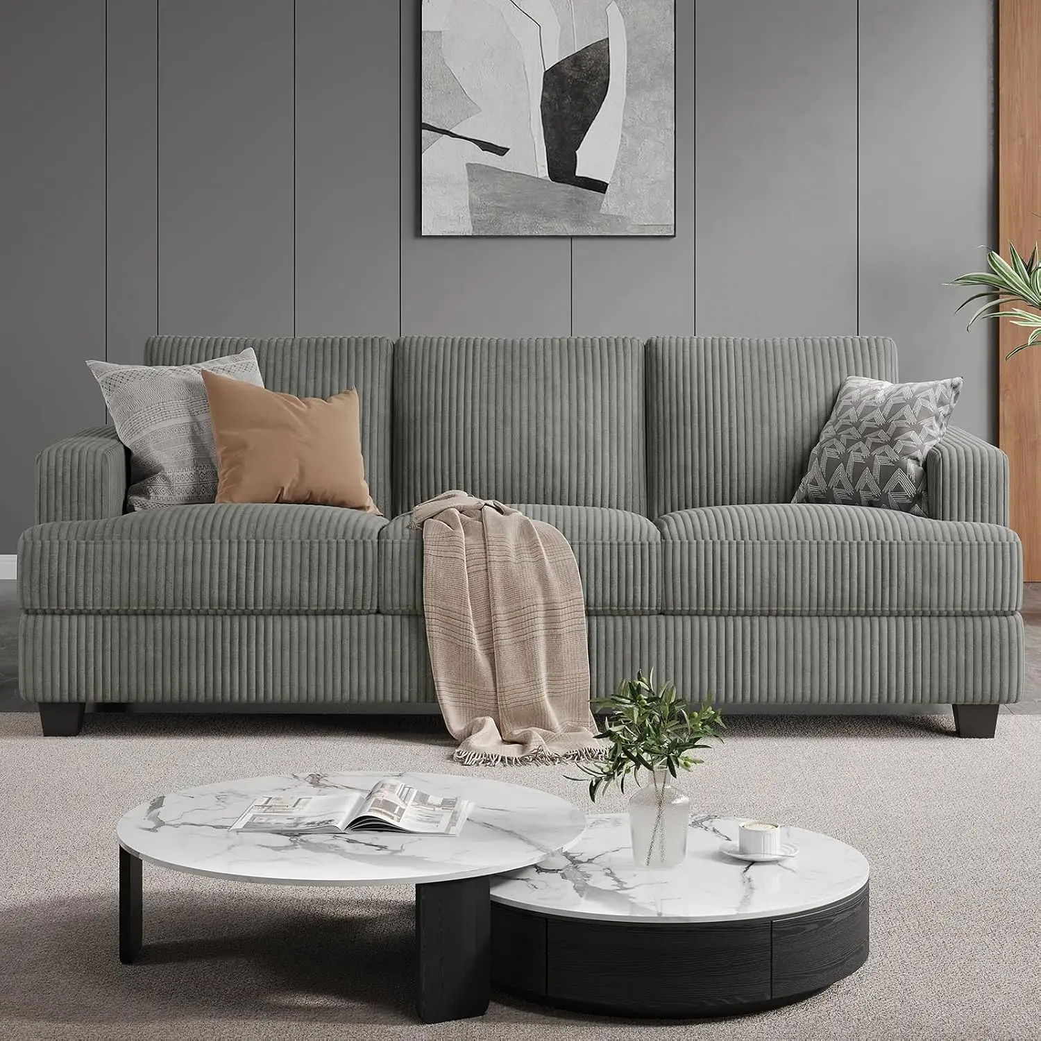 Sofá de 89 pulgadas con asientos extra profundos de gran tamaño, sofá de 3 plazas de tela de pana para sala de estar, sofá y sofá modernos, cómodo