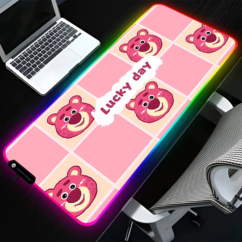 

RGB LED Mouse Pad Computer Desk Accessories Mouse Mat HD Rubber Keyboard Pad Strawberry Bear L-lotso Non Slip Mousepad Desk Mat