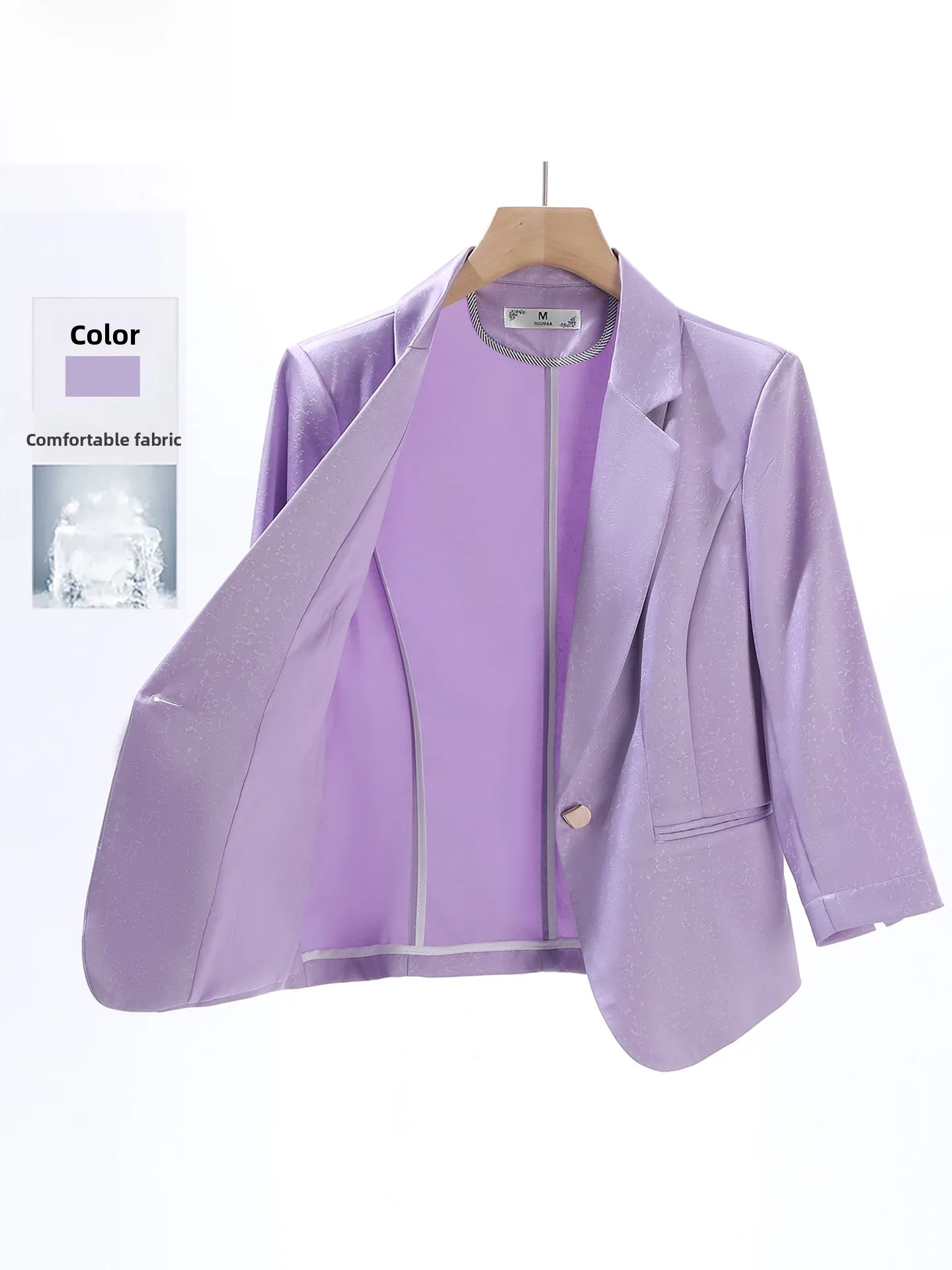 

Slim Fit Purple Suit Jacket Women's Summer Thin Casual Seven Quarter Sleeve Top Fashionable Commute Style Polyester Fabric