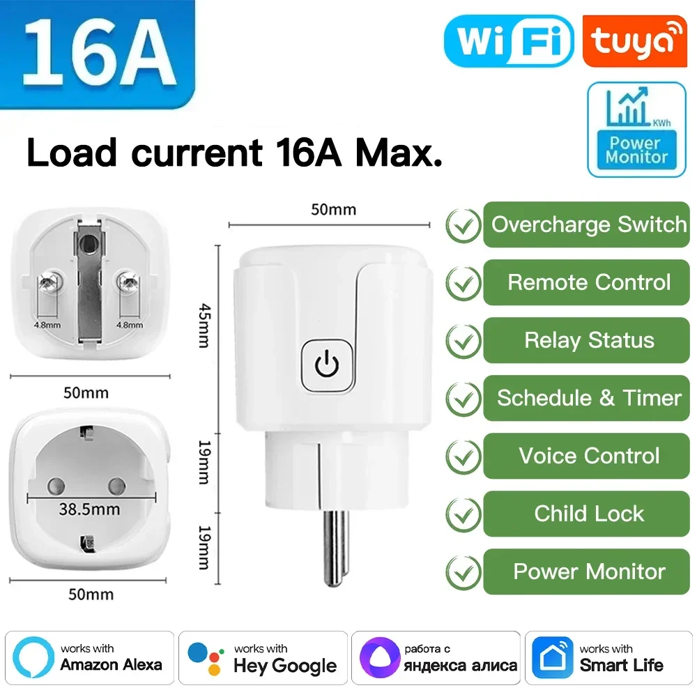 TNCE Tuya wifi/Zigbee Steckdose EU Stecker 16/20A Smart Power Monitor Fernbedienung Smart Leben APP Stimme mit Alexa Google Home Alice