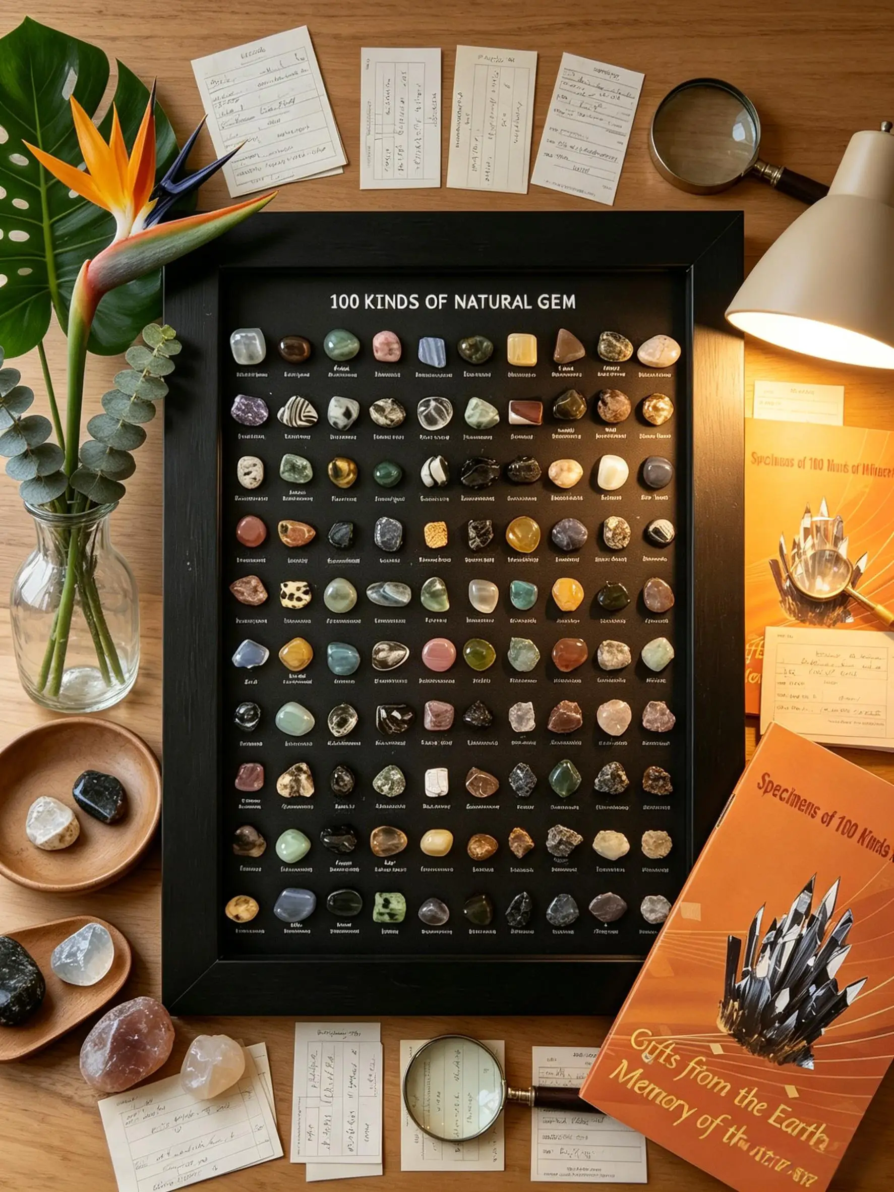 100 Kinds Natural Mineral Specimen Set with Guide Book Crystal Agate Fluorite Tiger Eye Geology Decor Desktop Ornament Creative view 6