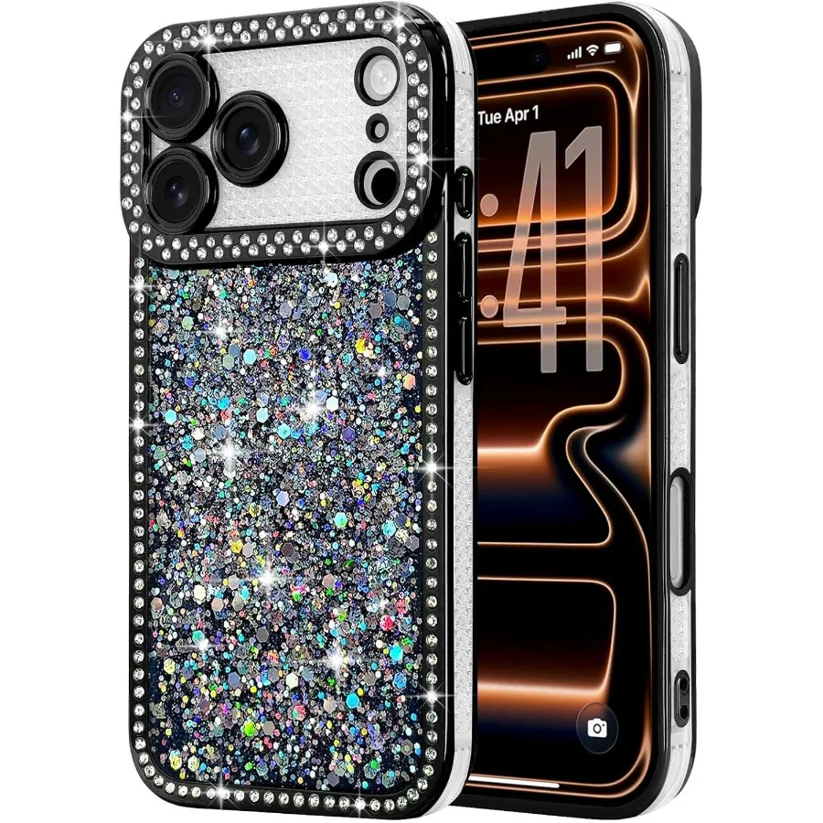 

For iPhone 17 Pro Case Glitter Luxury Shiny Bling Sparkly Bumper Cover with Crystal Diamonds for Women Girls