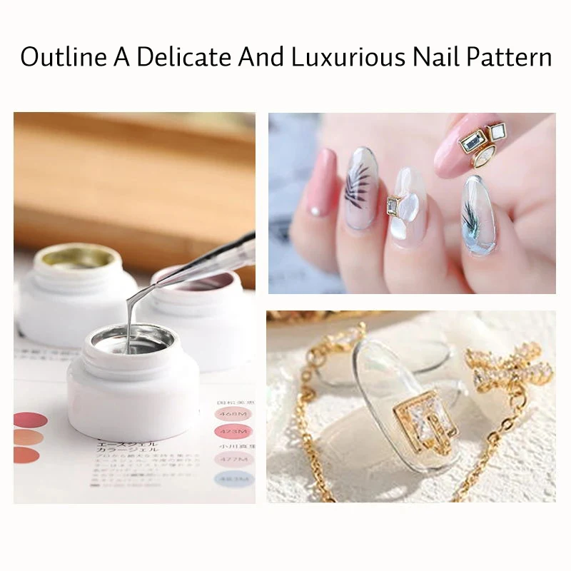 طلاء أظافر جل ثلاثي الأبعاد ملون بالأشعة فوق البنفسجية ، معدن ، ذهب وفضة ، فن الأظافر ، الطلاء ، جل كحل ، يستخدم للأظافر الأكريليكية ، الرسم ، تصميم الجل #4