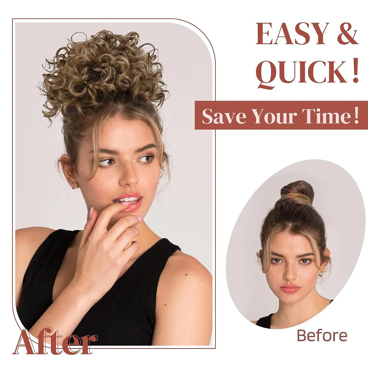 Synthetic Fiber Messy Bun Short Curly Ponytail Extension - Elastic Drawstring Loose Hair Bun Pieces For Women With Thinning Hair