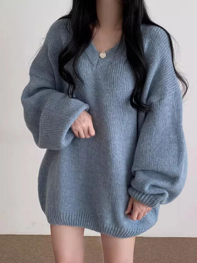 

Soft Cozy Knitwear Women's Loose Sle Autumn Winter New Faion V-Ne Long Sve Sweater Korean Commute Sle Outerwear