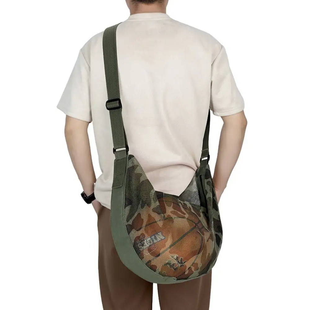 Mochila de armazenamento de futebol ajustável portátil multifuncional malha basquete bolsa de ombro diagonal metal zíper