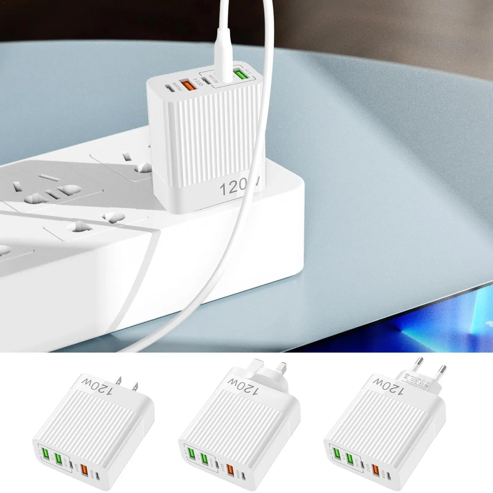 إجمالي 120 واط 5 منافذ USB PD شاحن سريع نوع C شحن سريع 3.0 شاحن لشاومي آيفون هواوي سامسونج الاتحاد الأوروبي/الولايات المتحدة الهاتف الجدار محول #3