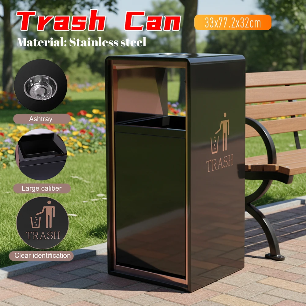 

32X33X77.2CM Stainless Steel Commercial Trash Bin Can Heavy Fingerprint-proof Large Garbage Bin with Removable Inner Bucket