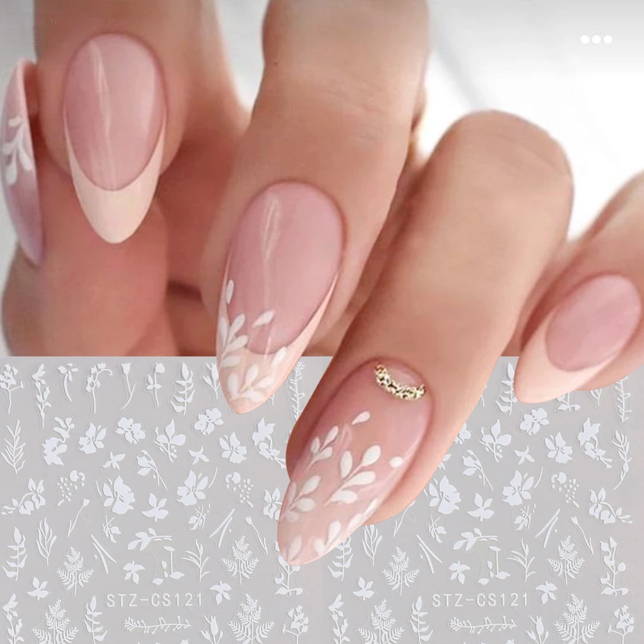 2 stks 3D Eenvoudige Bloemen Blad Nagelstickers Elegant Zwart Wit Bloem Ontwerp Leuke Stickers Voor Nail Art Decoratie DIY