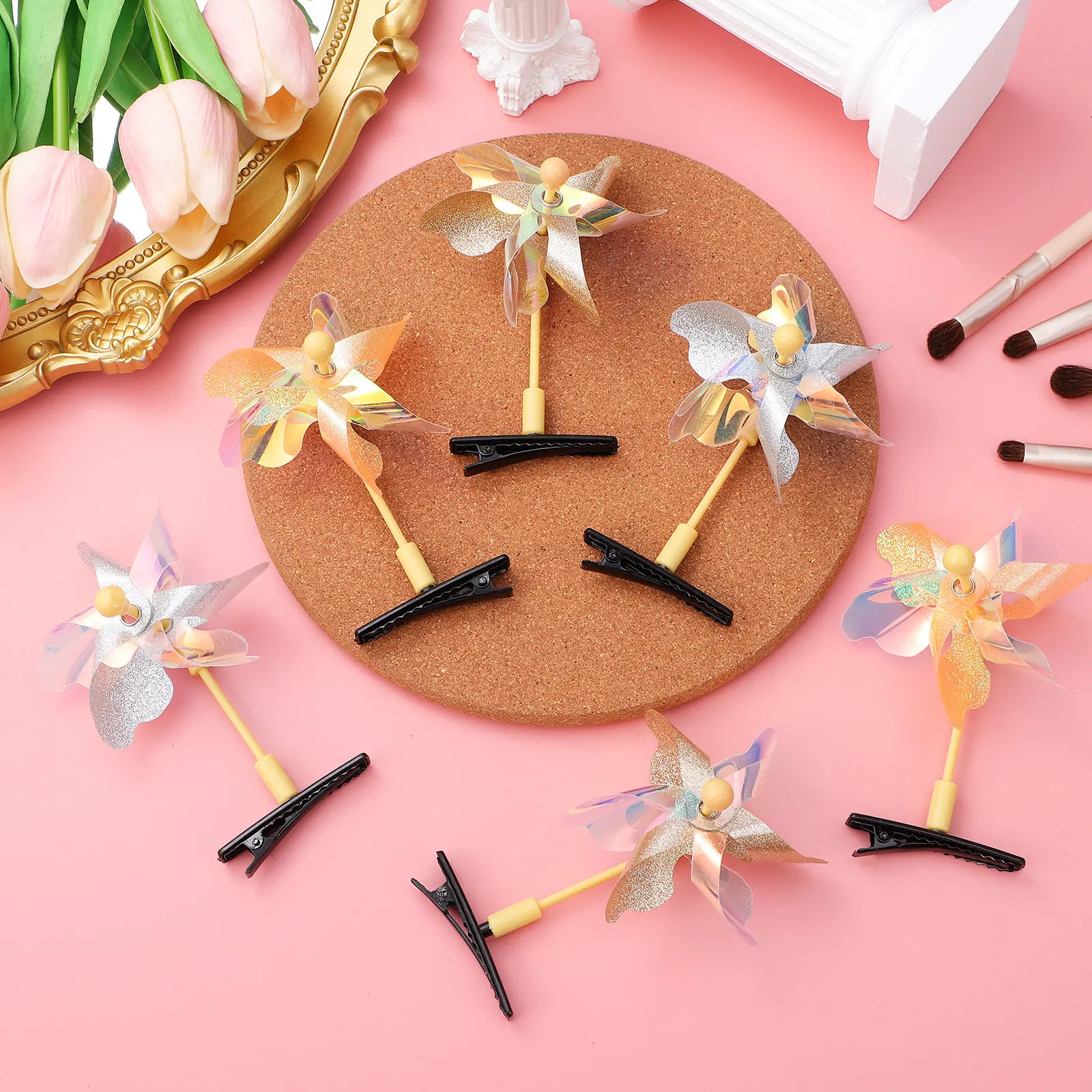 

20Pcs Windmill Hairpins Sequins Decorated Pinwheel Hair Clips Girls Fun Party Barrettes Snap Hair Clips Women Kids Accessories