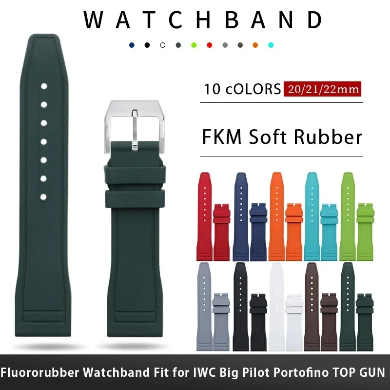 FKM Soft Rubber Watch Strap 20mm 21mm 22mm for IWC Big Pilot TOP GUN, Compatible with Breitling Replacement Band, Waterproof Wri
