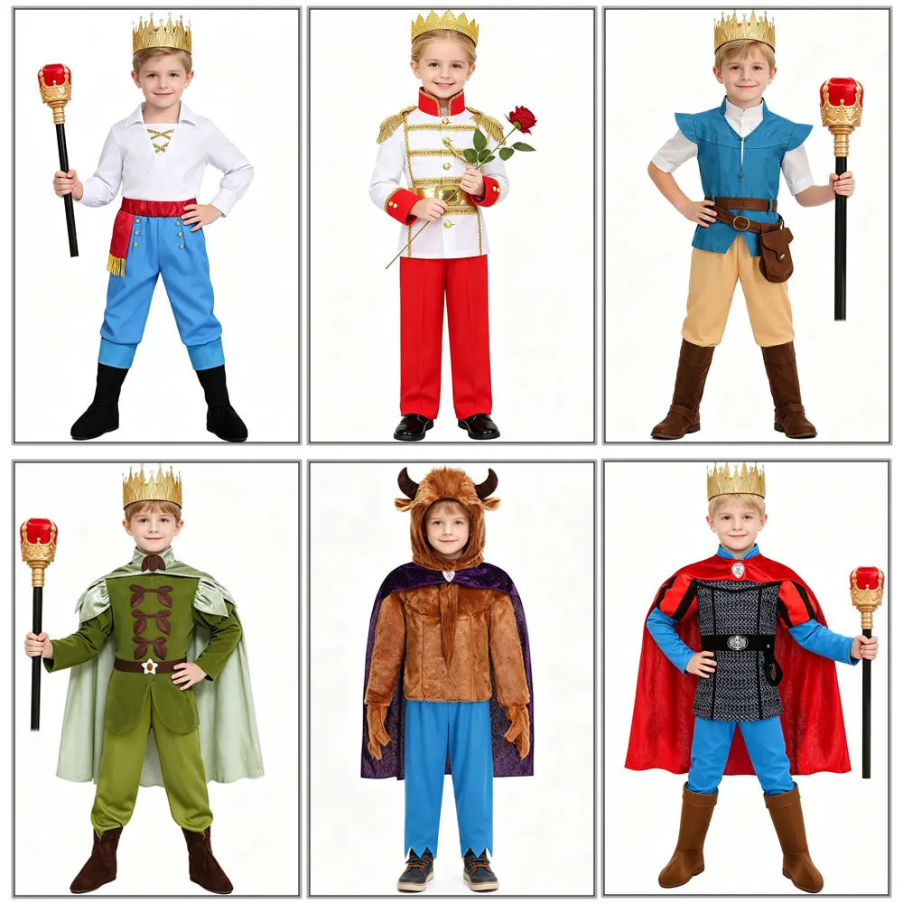 Carnival Phillip Frog Prince Boys Party Outfit Halloween Eric Cosplay Flynn Rider Medieval Knight Beast Prince Charming Costumes