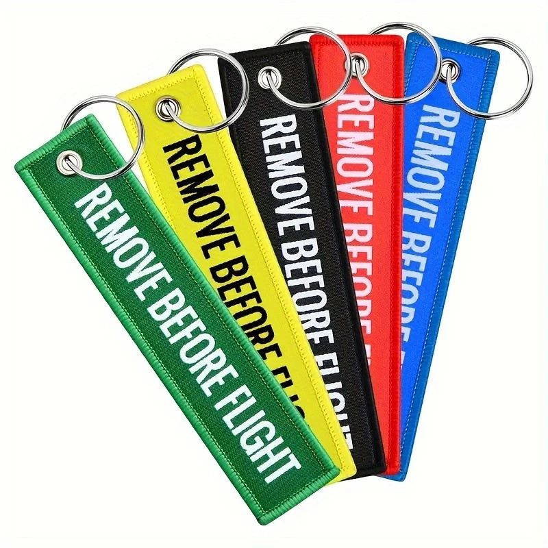 5Pcs Aviation Keychain Double-sided Embroidery REMOVE BEFORE FLIGHT Car Pendant Keychains