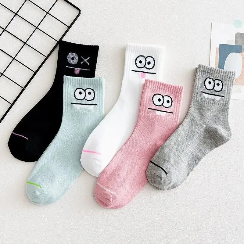 5 Pairs/Set Fashion Women Socks Cartoon Funny Eyes Suit In All Season For Daily