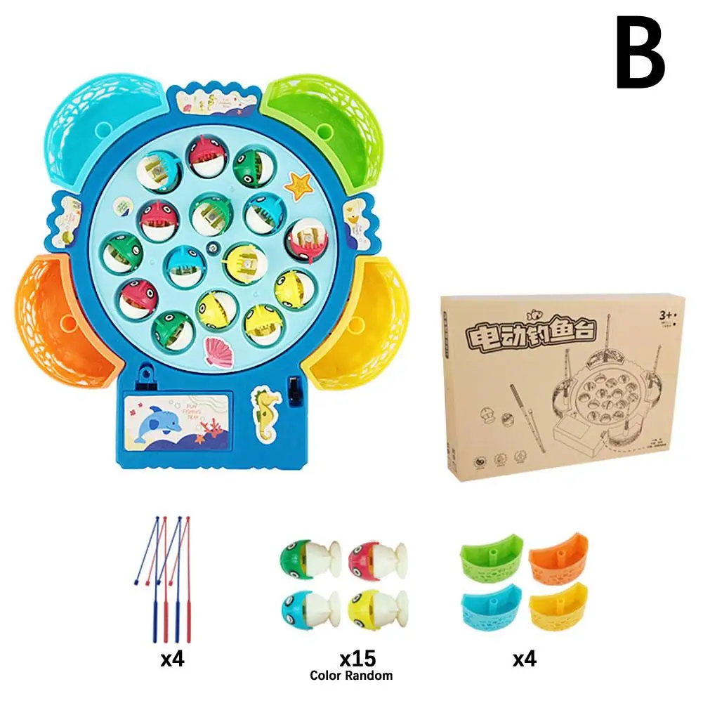 Fishing Toys For Children Boys Girls Magnetic Fish Game Electric Musical Rotating Board Play Outdoor Sports Educational Toy V9W2