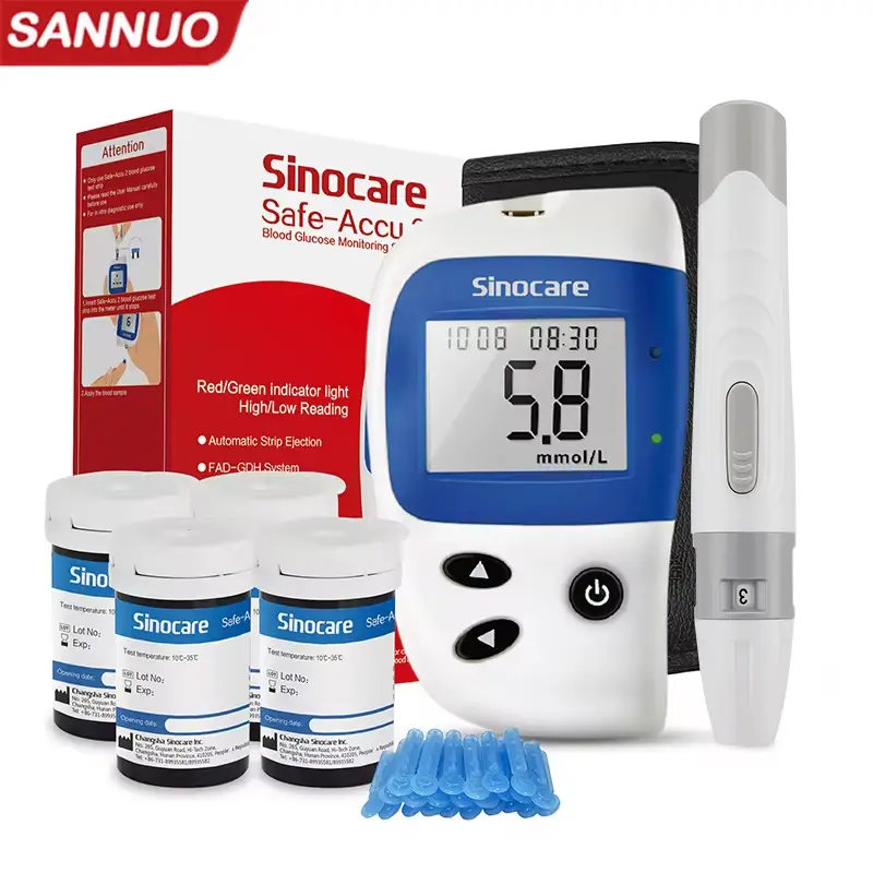 Sannuo Sinocare Safe ACCU2 Medidor de glicose no sangue Kit de teste de açúcar no sangue Diabetes Glucômetro doméstico com 50 tiras ou apenas tiras
