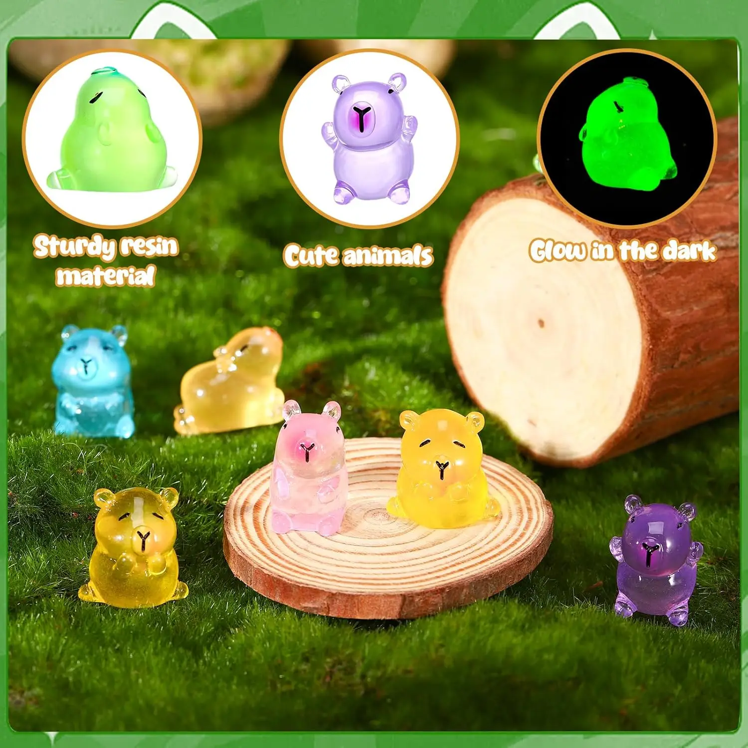 10/20 قطعة يتوهج في الظلام كابيبارا التماثيل الصغيرة الراتنج الحيوانات مضيئة سحر الجنية حديقة ديكور هدايا الحفلات #2