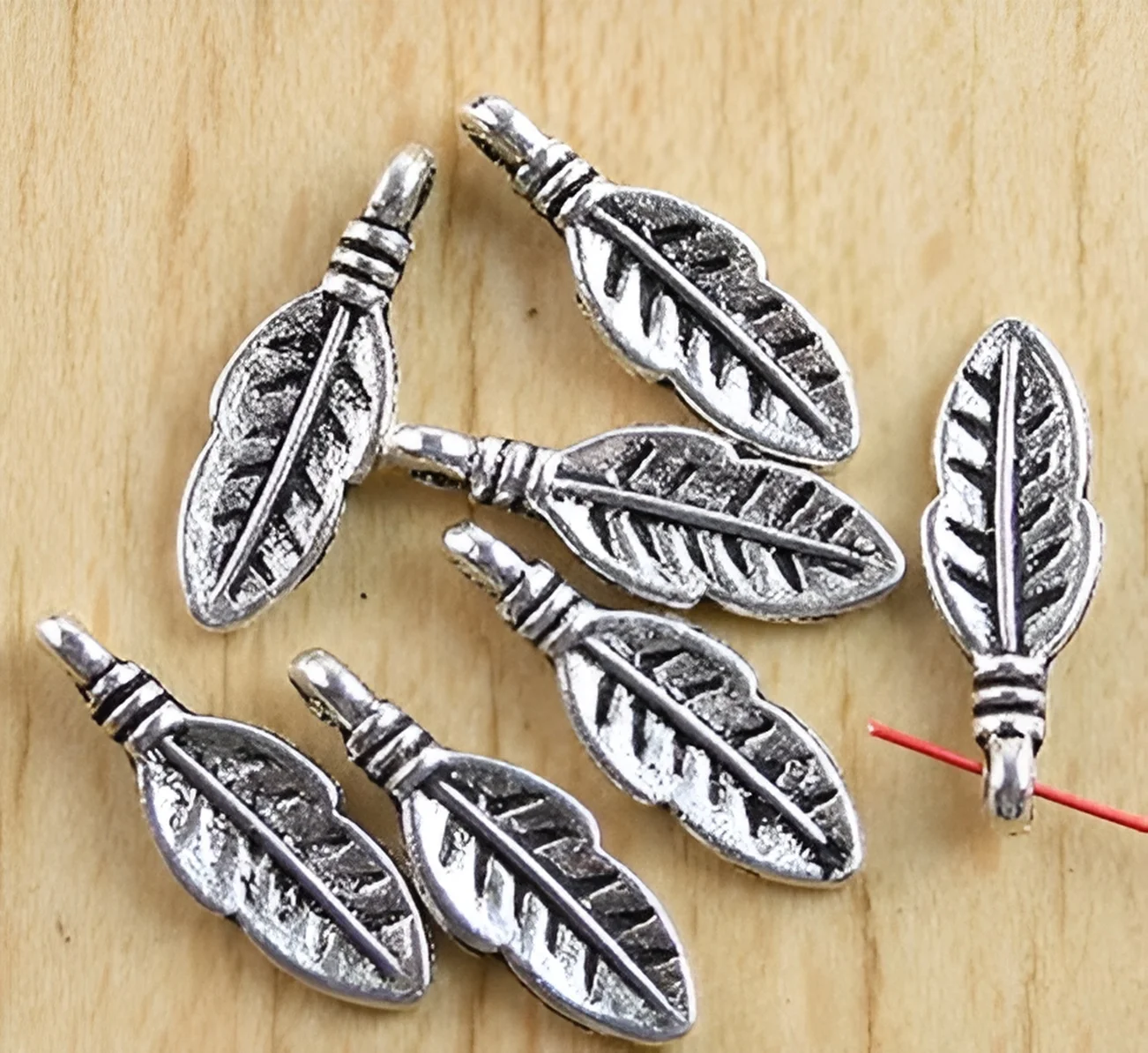 

35pcs 16x5mm, hole0.5mm Alloy matel antiqued silver color 2sides leaf design pendant HWH0780