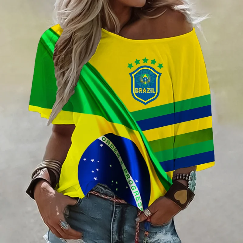 Brazil Championship Flag 3d Print T Shirt Women Girl Off Shoulder Brazil Tshirt Harajuku Fashion T-shirt