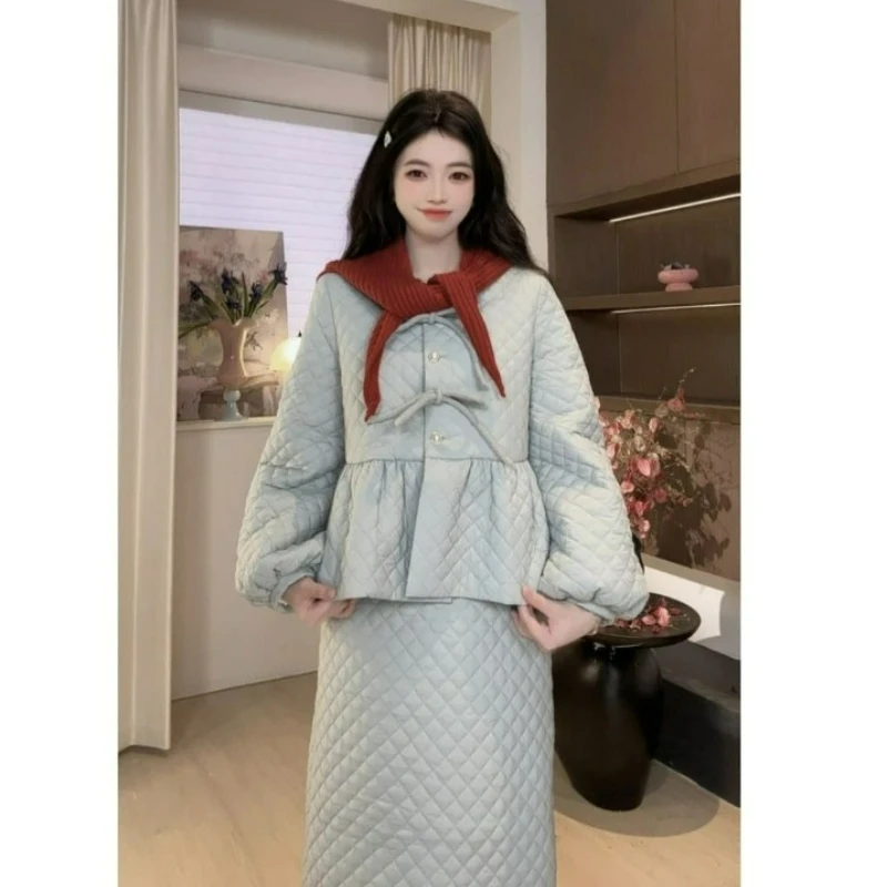 Fashionable Light Thin Single-breasted Cotton-padded Outerwear Skirt Totaling Two Pieces 2026 Winter New Cotton-padded Coats Set