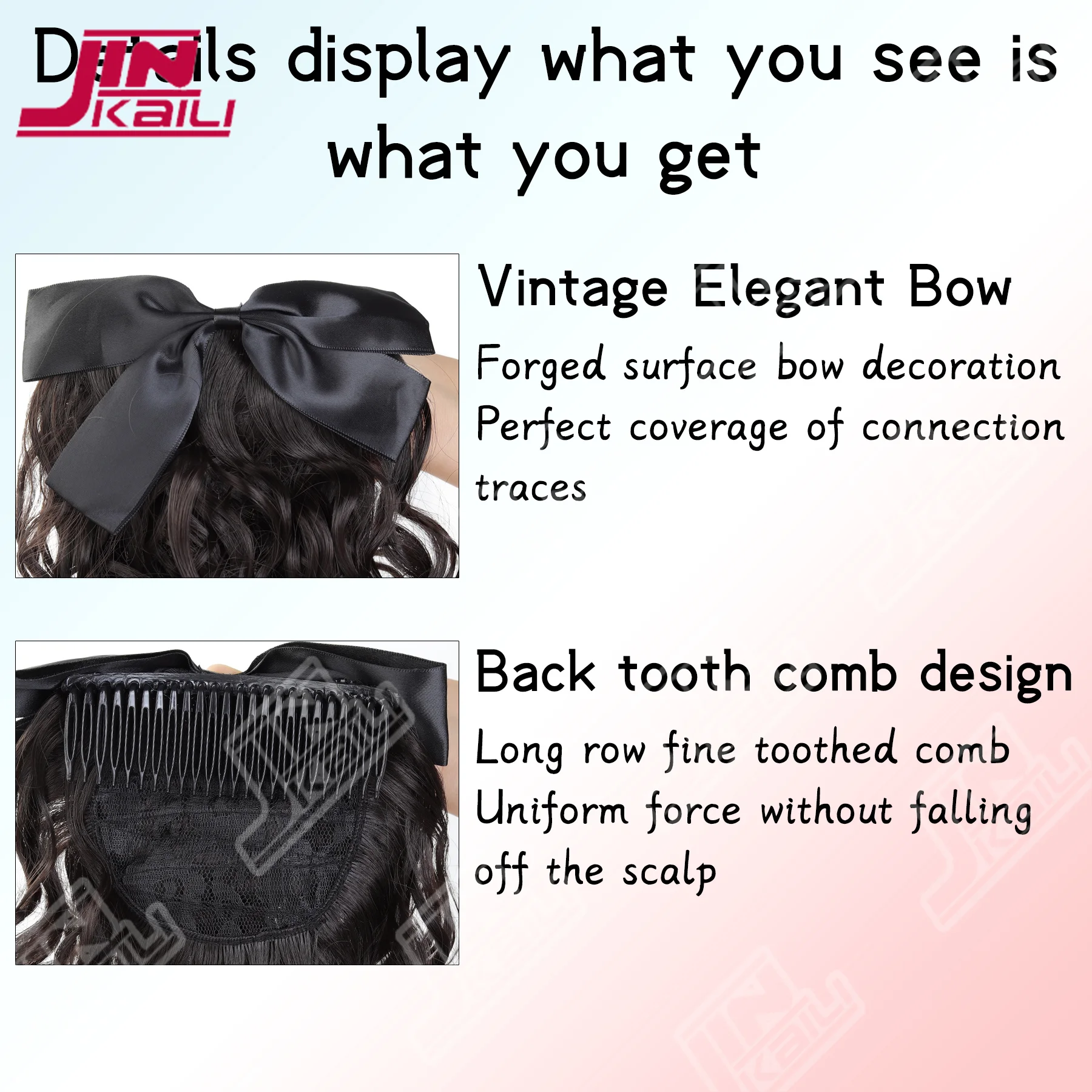 JKL ذيل حصان صناعي عتيق مع مشط أوروبي مجعد نفخة ذيل حصان كليب في ذيل الشعر وصلة شعر كاذبة طبيعية #3