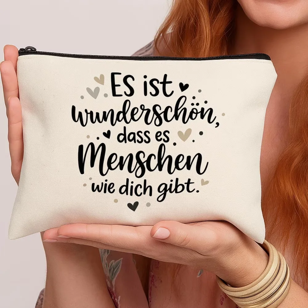 1Pcs Minimalist Modern Print Makeup Bag, German Quote Pattern, Zipper Travel Toiletry Pouch Perfect Gift for Women Girls