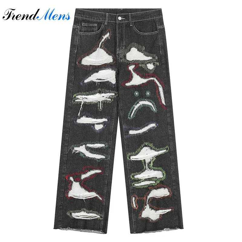 

Y2k Jeans for Men Baggy Pants Straight-leg Casual Trousers HOLE Pantalon Homme Streetwear Ropa Hombre Youthful Vitality Kanye