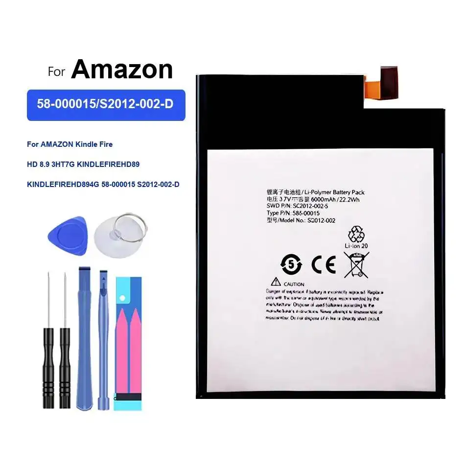 

Long Lasting Laptop Battery 6000Mah For Amazon Kindle Fire HD 8.9 3HT7G KINDLEFIREHD89 KINDLEFIREHD894G 58-000015 S2012-002-D